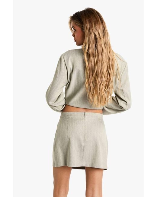Boohoo Natural Pinstripe A-Line Tailored Mini Skirt