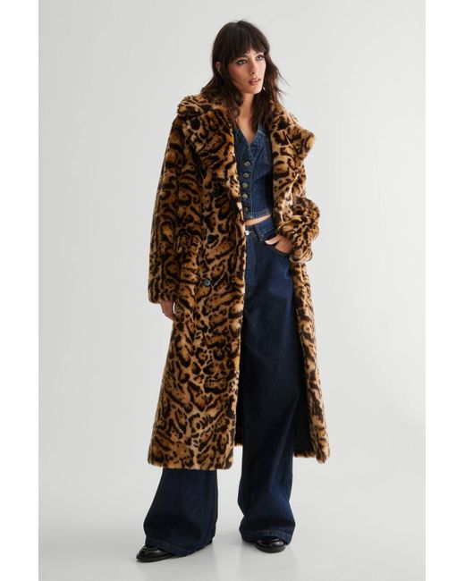 Nasty Gal Blue Leopard Faux Fur Maxi Coat