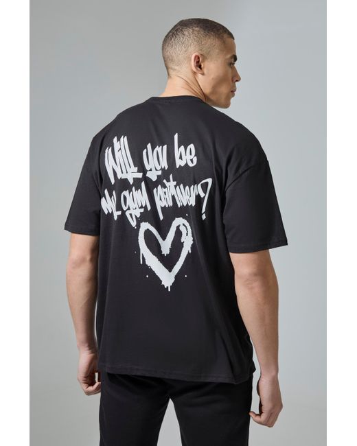 BoohooMAN Active Oversize T-Shirt mit Be My Gym Partner Print in Black für Herren