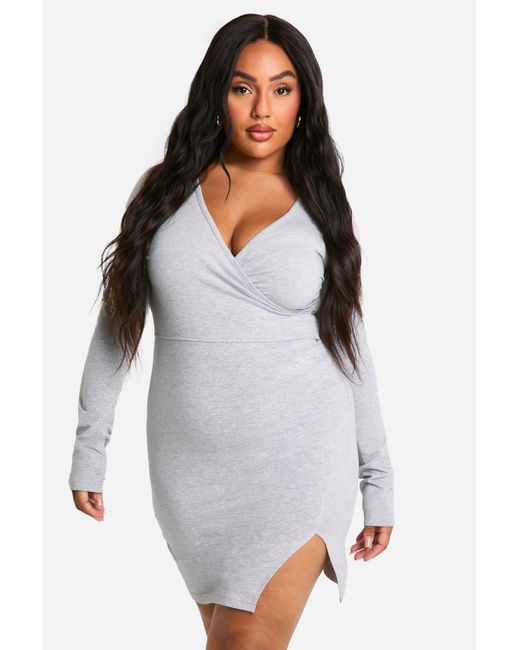 Boohoo White Plus Basic Jersey Wrap Dress