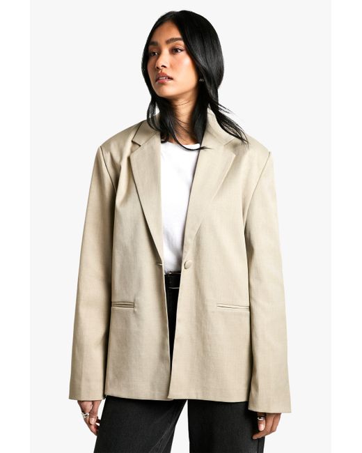 Boohoo Natural Tailored Single Breast Oversized Blazer