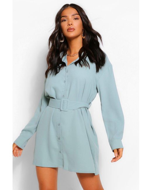 belted button front dress