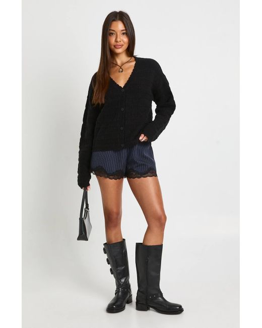 Boohoo Black Soft Knitted Pointelle Cardigan