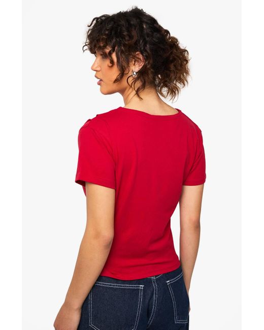 Boohoo Red Asymmetric Hem Cinched Waist T-Shirt