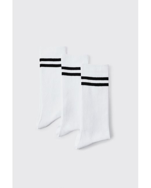 Boohoo White 3 Pack Sport Stripe Socks