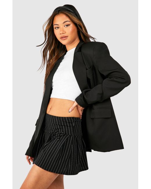 Boohoo Black Pinstripe Crepe Bow Detail Mini Skirt