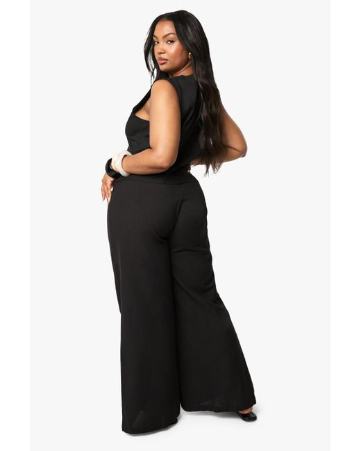 Pantalón Plus De Pernera Ancha Con Cintura Elástica Y Cordón Elástico Boohoo de color Black