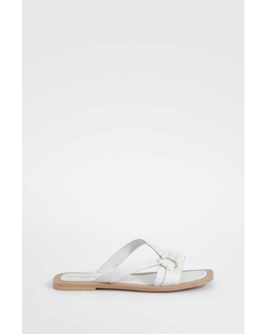 Wide Fit Leather Ring Mules Boohoo de color White