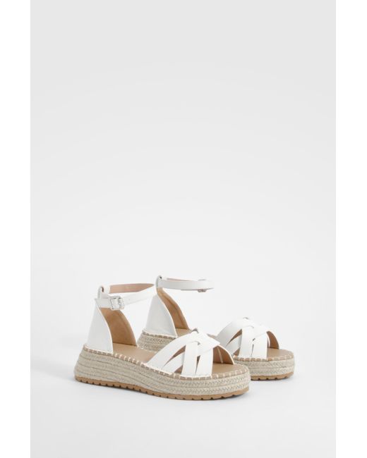 Boohoo White Wide Fit Low Woven Flatform Sandals
