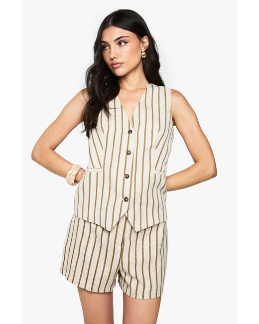 Boohoo White Tailored Pinstripe Linen Look Shorts