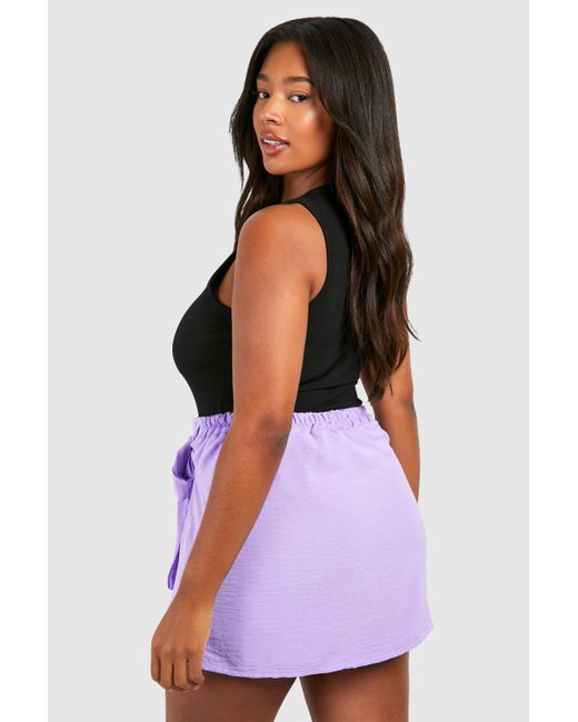 Boohoo Purple Plus Textured Woven Bow Detail Mini Skirt