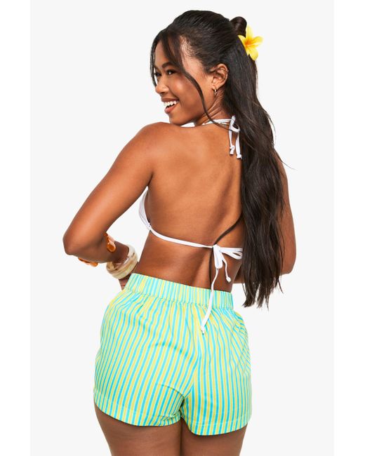 Boohoo Green Beach Poplin Stripe Boxer Shorts