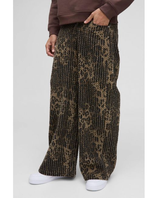 Boohoo Brown Baggy Relaxed Fit Textured Leopard Pants