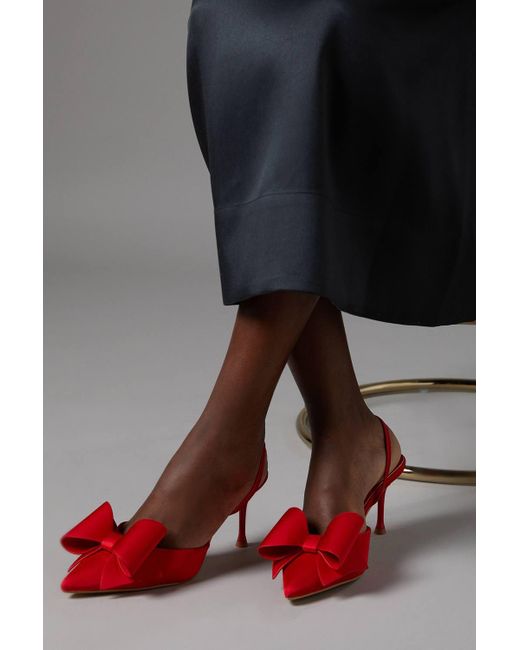Coast Black Lola Satin Bow Detail Medium Stiletto Heel Sling Back Court Shoes