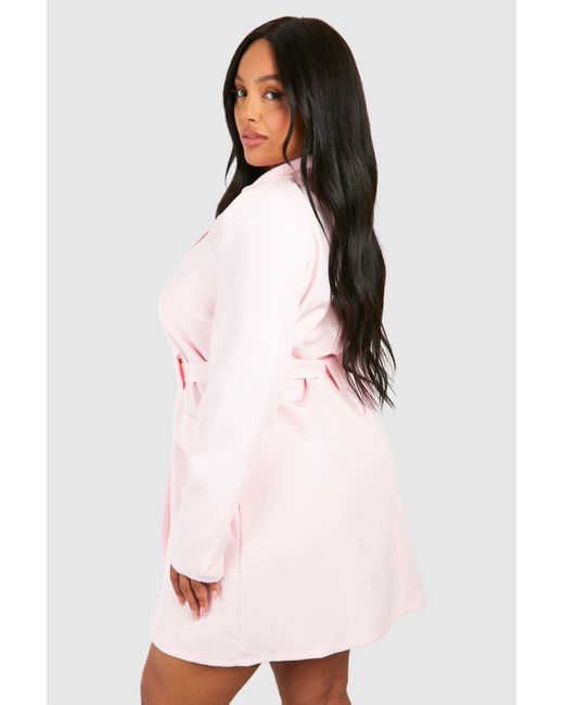 Boohoo Pink Plus Utility Linen Belted Blazer Dress