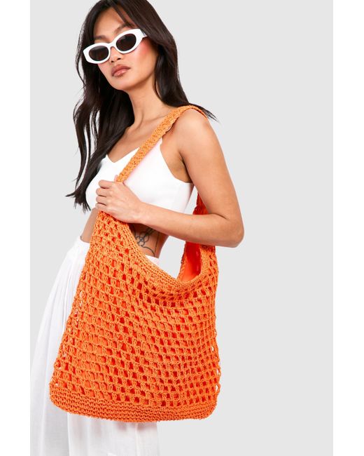 Boohoo Orange Slouchy Straw Beach Bag