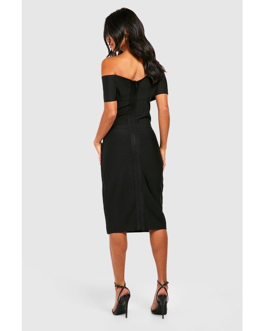 Boohoo Petite Bandage Wrap Bardot Midi Dress in Black Lyst