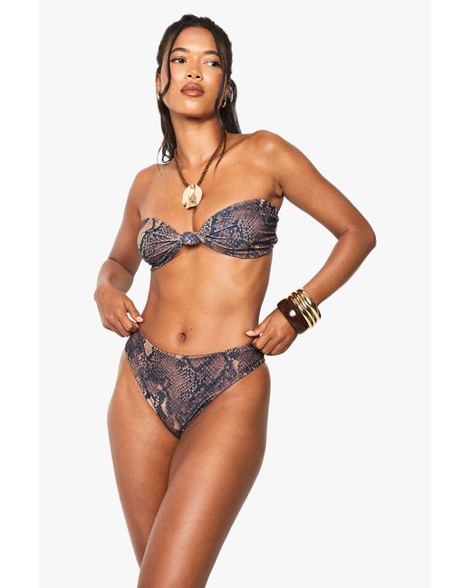 Braguitas De Biquini Essentials De Tiro Alto Con Estampado De Serpiente Boohoo de color Orange