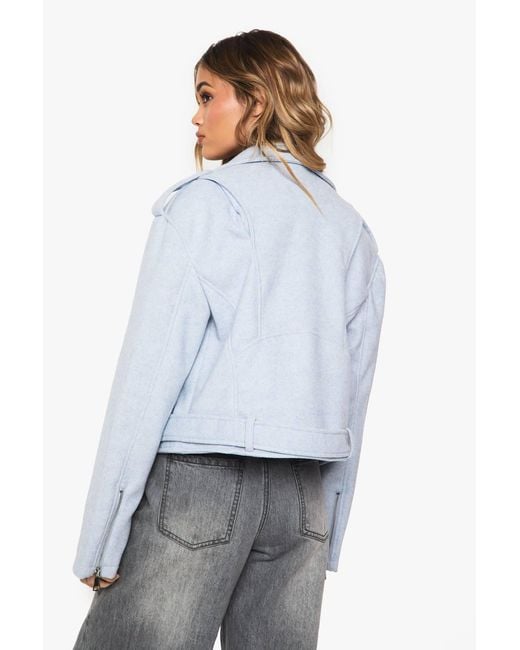 Boohoo Blue Wool Look Belted Jacket