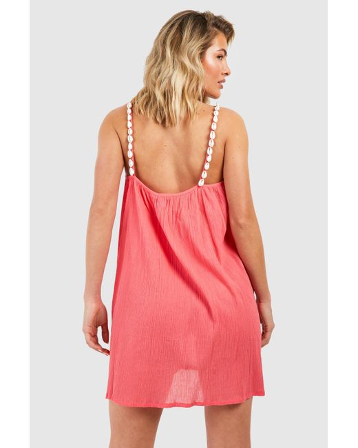 Boohoo Pink Crinkle Shell Straps Beach Mini Dress