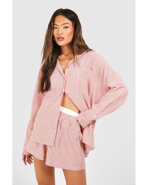 Boohoo Pink Textured Stripe Relaxed Fit Shirt