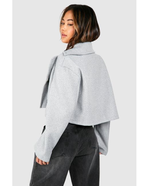Boohoo Gray Wool Look Cropped Trench Coat