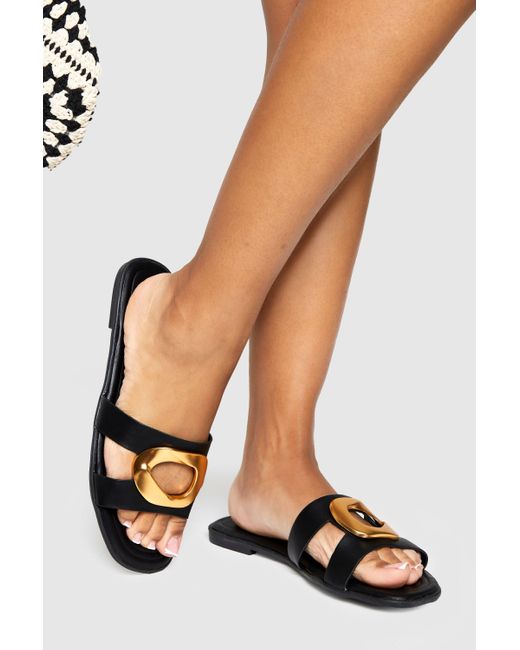 Boohoo White Flat Hardware Strap Sandals