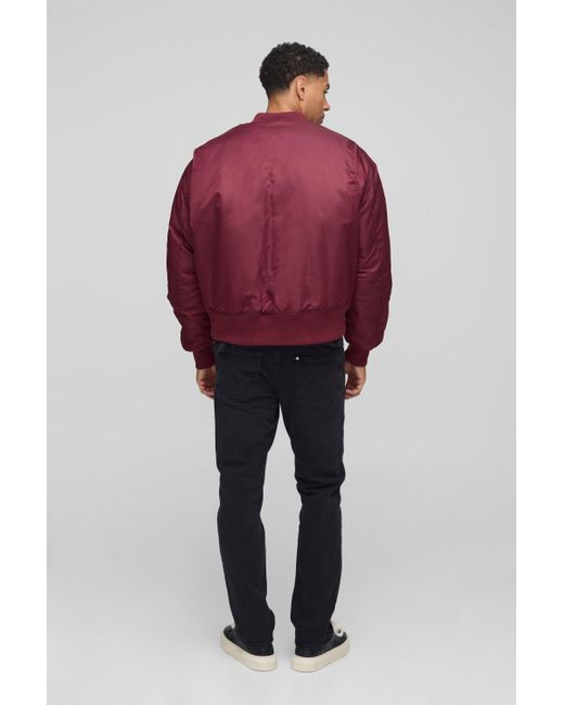 BoohooMAN Red Oversized Boxy Curved Hem Nylon Bomber Jacket for men