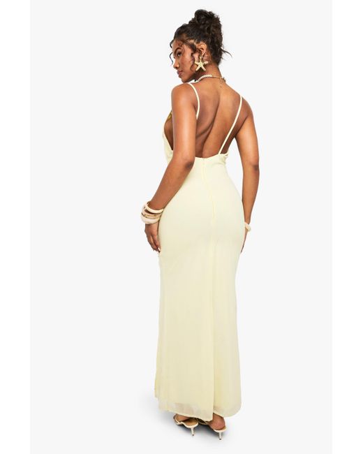 Boohoo Green Mesh Cowl Maxi Dress