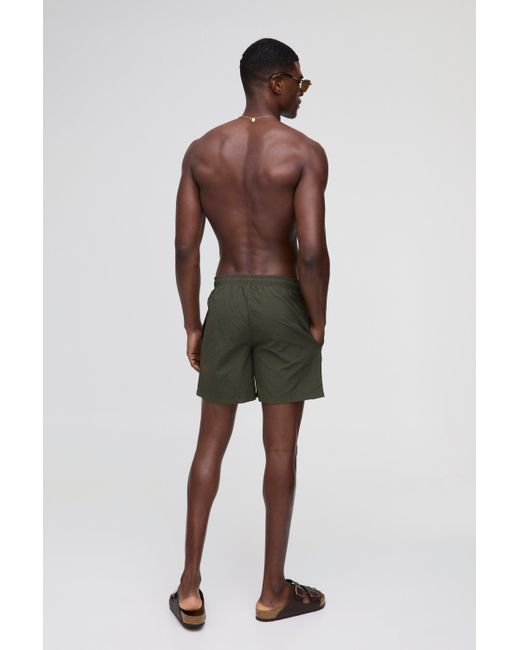 BoohooMAN Green Elasticated Waist Relaxed Short Length Crinkle Nylon Embroidery Shorts for men