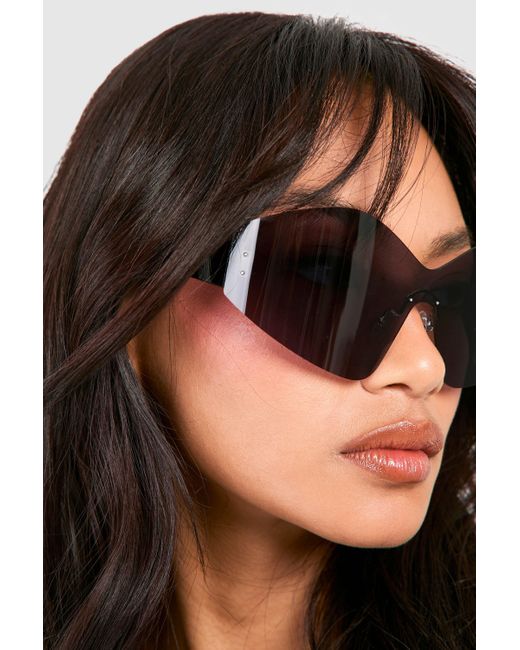 Boohoo Black Angled Visor Style Sunglasses
