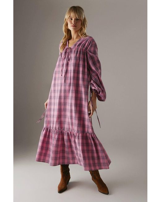 warehouse purple dress Warehouse Women's (S) Metallic Satin Ruffle High Apex Midi Slip Dress in Mauve