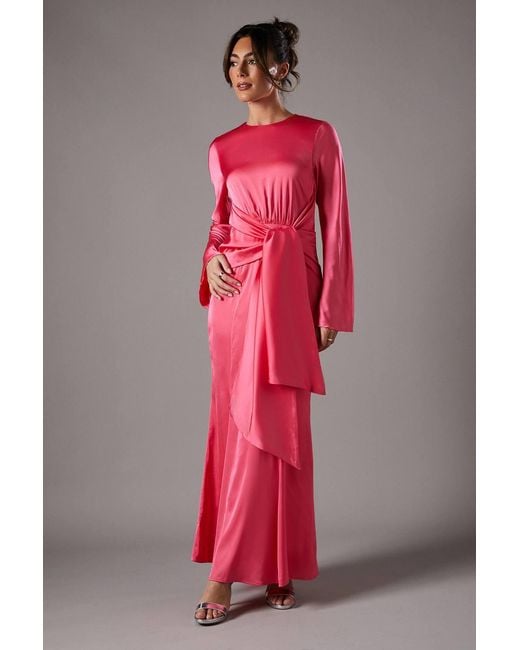 coast red satin dress Women's Pleated Wrap in Flame For cooler evenings Coast Satin Back Crepe Ruffle