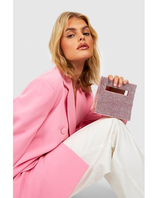 Boohoo Premium Diamante Clutch Bag in Pink Lyst