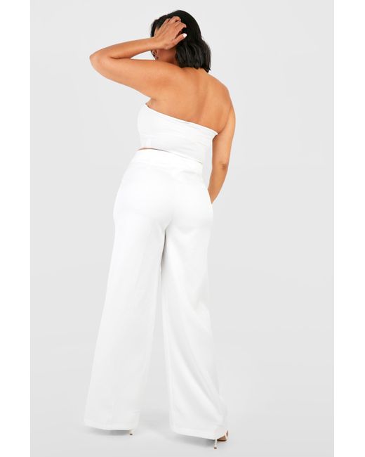 Boohoo Plus Tailored Wide Leg Trousers in White | Lyst Canada