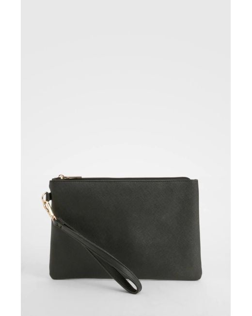 Boohoo Black Basic Zip Top Clutch Bag