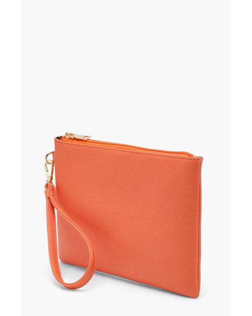Boohoo Crosshatch Clutch Bag in Orange - Lyst
