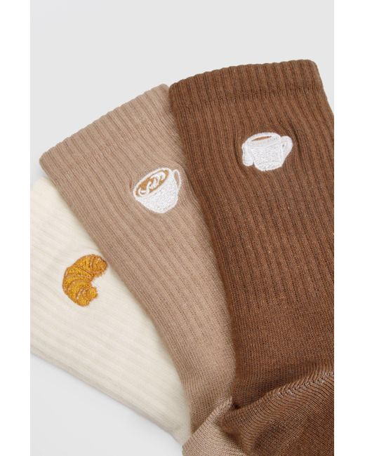 Pack De 3 Pares De Calcetines Con Bordado Color Café Boohoo de color Multicolor