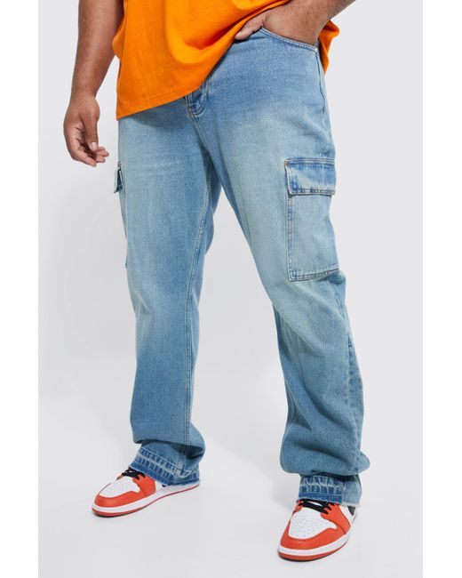 BoohooMAN Plus Slim Rigid Flare Cargo Jeans in Blue for Men Lyst
