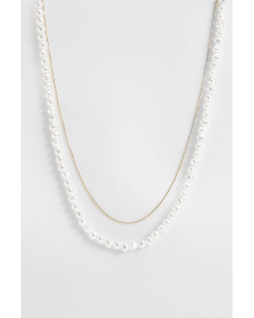 Double Layered Pearl Necklace Boohoo de color White