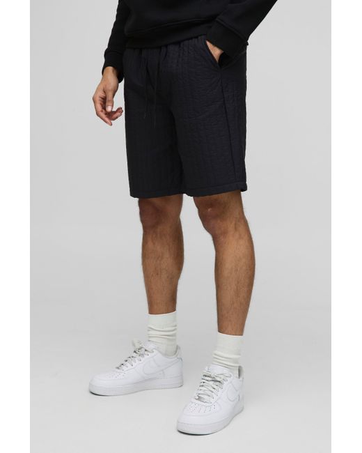 BoohooMAN Lockere gesteppte elastische Nylon-Shorts in Black für Herren