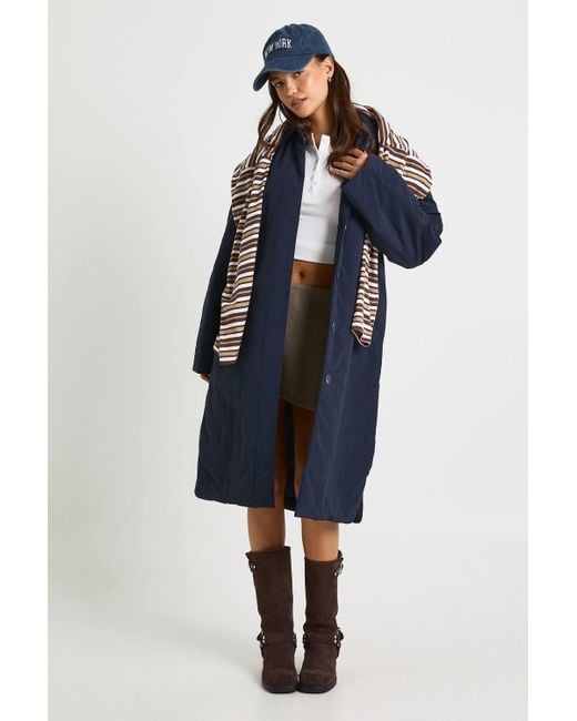 Boohoo Blue Longline Padded Jacket
