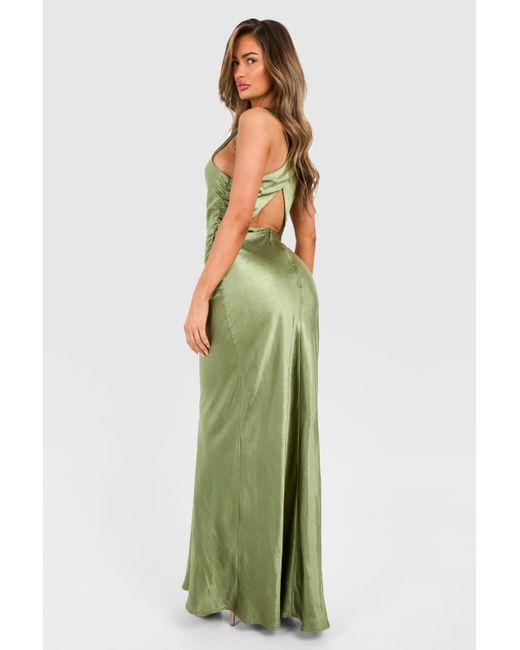 Boohoo Green Bridesmaid Satin High Neck Maxi Dress