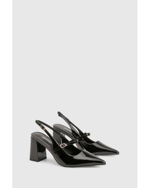 Boohoo Black Wide Fit Buckle Detail Block Heeled Court Shoes
