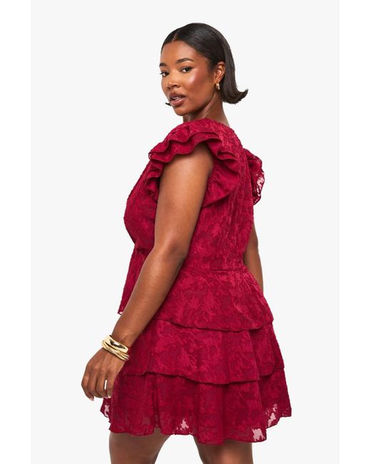 boohoo plus red dress boohoo Women's Plus Size Square Neck Full Skirt Mini Dress