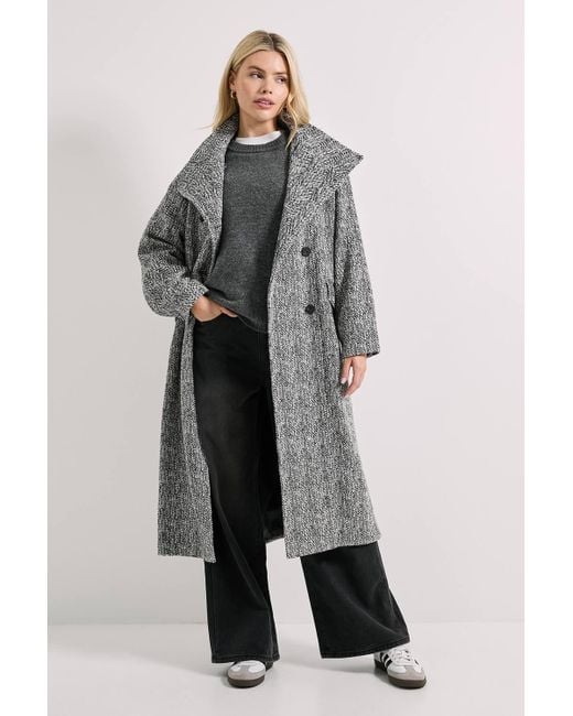 Dorothy Perkins Women's Gray Funnel Neck Button Detail Longline Coat