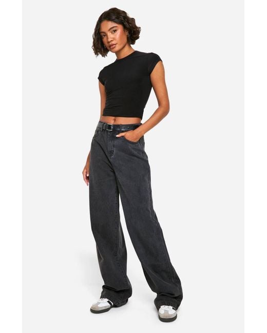 Boohoo Black Tall Basics High Waisted Wide Leg Jeans