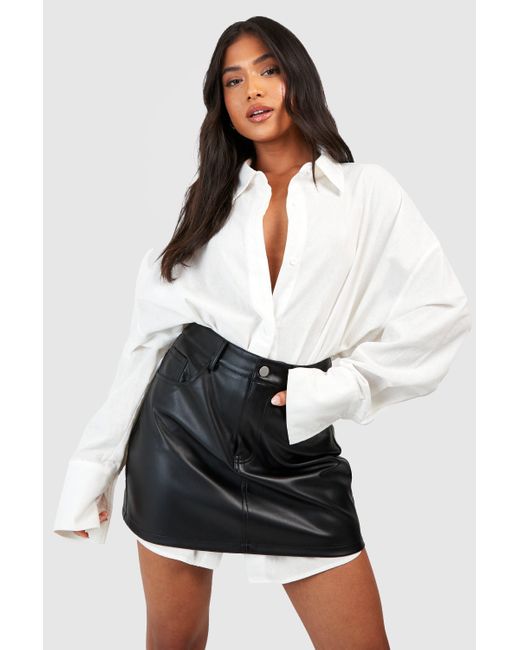 Women's High Waisted Leather Look Mini Skirt