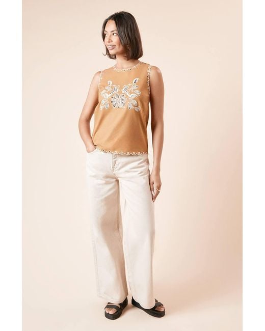 Dorothy Perkins Blue Embroidered Cutwork Shell