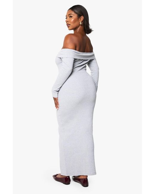 Boohoo White Plus Basic Rib Bardot Maxi Dress